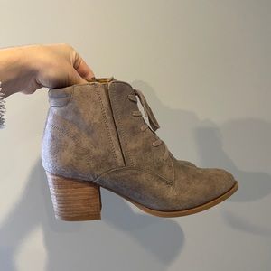 Franco Sarto tan colored ankle booties with small block heel